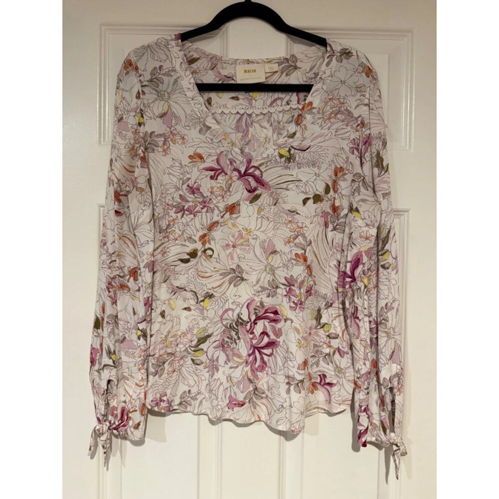Anthropologie Maeve Pernille Floral Tie Sleeve Blouse